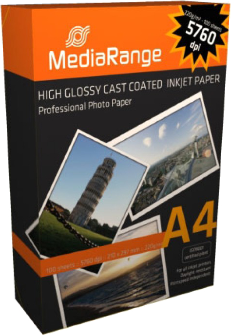 Hartie MediaRange High Glossy Foto A4 100 coli