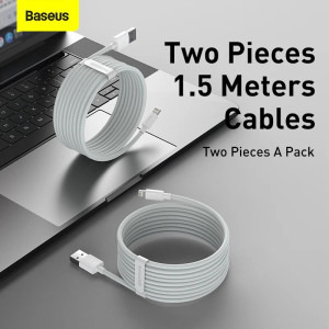 Baseus Simple Wisdom, USB Male la Lightning Male, 1.5 m, White, 2buc