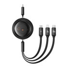 Cablu de date / adaptor Baseus Free2Draw, USB-C Male la USB-C Male, microUSB Male, Lightning Male, 100W, 1.1 m, Black