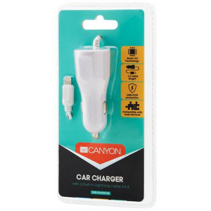 Canyon CNE-CCA033W, 1x USB, 2.4A, White + cablu Lightning