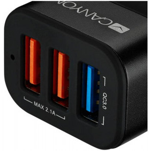 Canyon CNE-CCA07B, 3x USB, 2.4A, Black Quick Charge 3.0