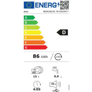 Beko BDIN36530, 15 seturi, 6 programe, Clasa D, AutoDoor Opening, Touch control, Indicator luminos, 60 cm