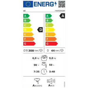 LG F4DR509SBM, Spalare 9 kg, Uscare 6 kg, 1400 RPM, Clasa B, Direct Drive, TurboWash, Negru