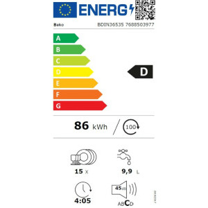 Beko BDIN36535, 15 seturi, 6 programe, Clasa C, ProSmart Inverter, AutoDoor Opening, 60 cm