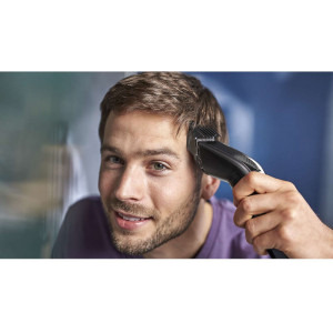 Philips Philips Seria 5000 HC5632/15, Tehnologie Trim-n-Flow Pro, Cap de tuns metalic, Lame otel inoxidabil, 90 min utilizare fara fir, 28 setari lungime, Mod Turbo, Husa de transport, Negru