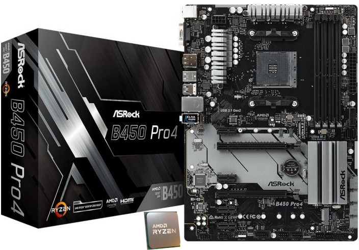 Procesor AMD Ryzen 5 3600 3.6GHz + Placa de baza ASRock B450 PRO4 (Starter KIT)