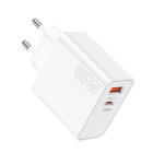 Incarcator retea Lamtech 1x USB, 1x USB-C, Quick Charge 65W, White