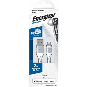 Energizer USB Male la Lightning Male, braided nylon, 2 m, White