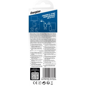 Energizer USB Male la Lightning Male, braided nylon, 2 m, White