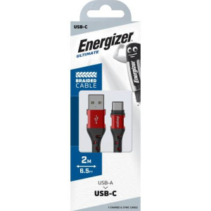 Energizer USB Male la USB-C Male, braided nylon, 2 m, Red