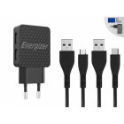 Incarcator retea Energizer AC2BEULCMM, 2x USB, 2.4A, cablu USB-C, microUSB