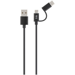 TnB 2-in-1, USB Male la microUSB, USB-C Male, 1 m, Black