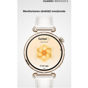 Huawei Watch GT 6, 41mm, Gold Stainless Steel, curea White Composite Leather