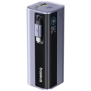 Baterie externa Baseus EnerGeek GR11, 10000 mAh, 1x USB, 2x USB-C, 100 W, Display, Cablu USB-C integrat, Grey