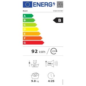 Bosch WQB246CNBY, Pompa de caldura, 9 kg, Clasa B, AutoDry, Smart Dry, Self Cleaning Condenser, Home Connect, Iluminare interioara, Alb