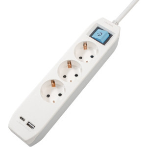 Priza/prelungitor Spacer PP-3-18B-TC-USB, 3x Schuko, 1x USB, 1x USB-C, 1.8m, White