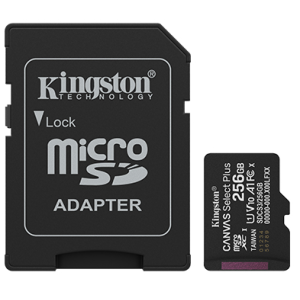 Card memorie Kingston Micro SDXC, Canvas Select Plus Gen3, 256GB, Clasa 10, UHS-I, V10, 150MB/s, With Android A1 performance class + Adaptor SD