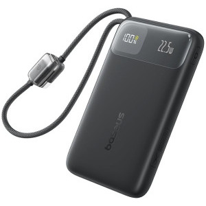 Baterie externa Baseus EnerFill FC11, 10000 mAh, 1x USB, 22,5 W, Display, Cablu USB-C & Lightning integrat, Black