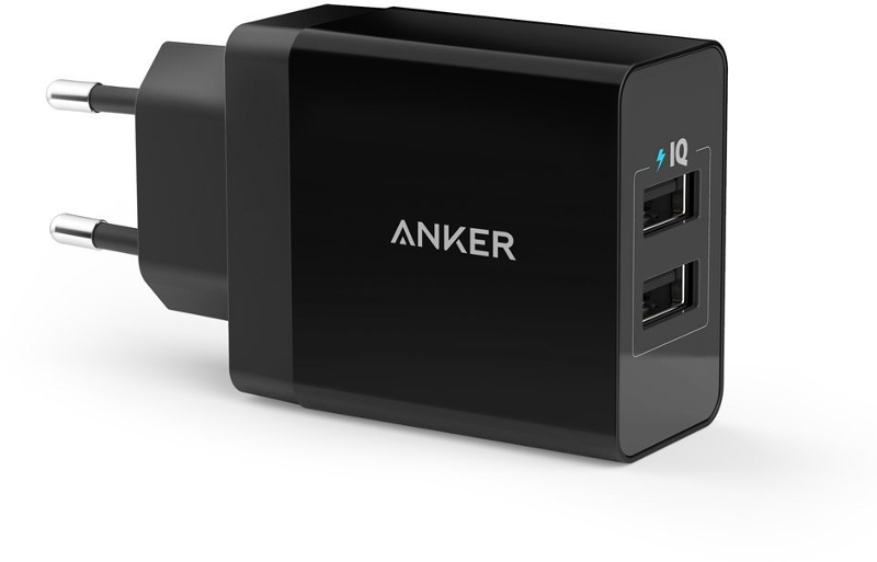 Incarcator retea Anker PowerPort, 2.4A, 24W, 2x USB, Black, tehnologia PowerIQ