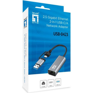 LevelOne 1x USB-A + 1x USB-C - 1x RJ45 Female, Grey