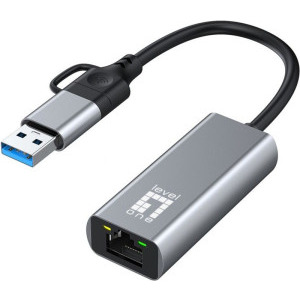 LevelOne 1x USB-A + 1x USB-C - 1x RJ45 Female, Grey