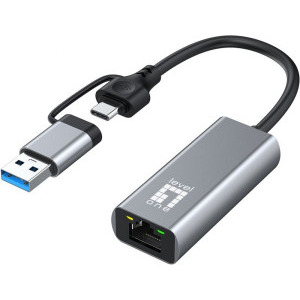Adaptor LevelOne 1x USB-A + 1x USB-C - 1x RJ45 Female, Grey