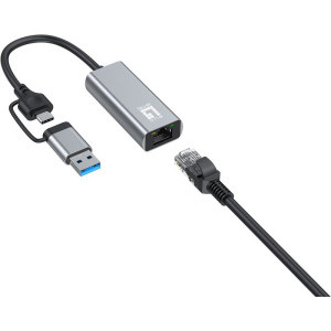 LevelOne 1x USB-A + 1x USB-C - 1x RJ45 Female, Grey