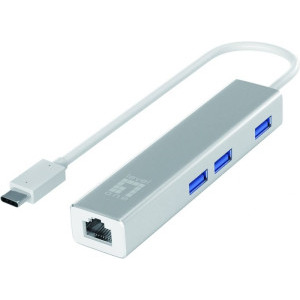 Adaptor LevelOne 1x USB-C Male - 1x RJ45 Female + 3x USB 3.0 Female, Argintiu