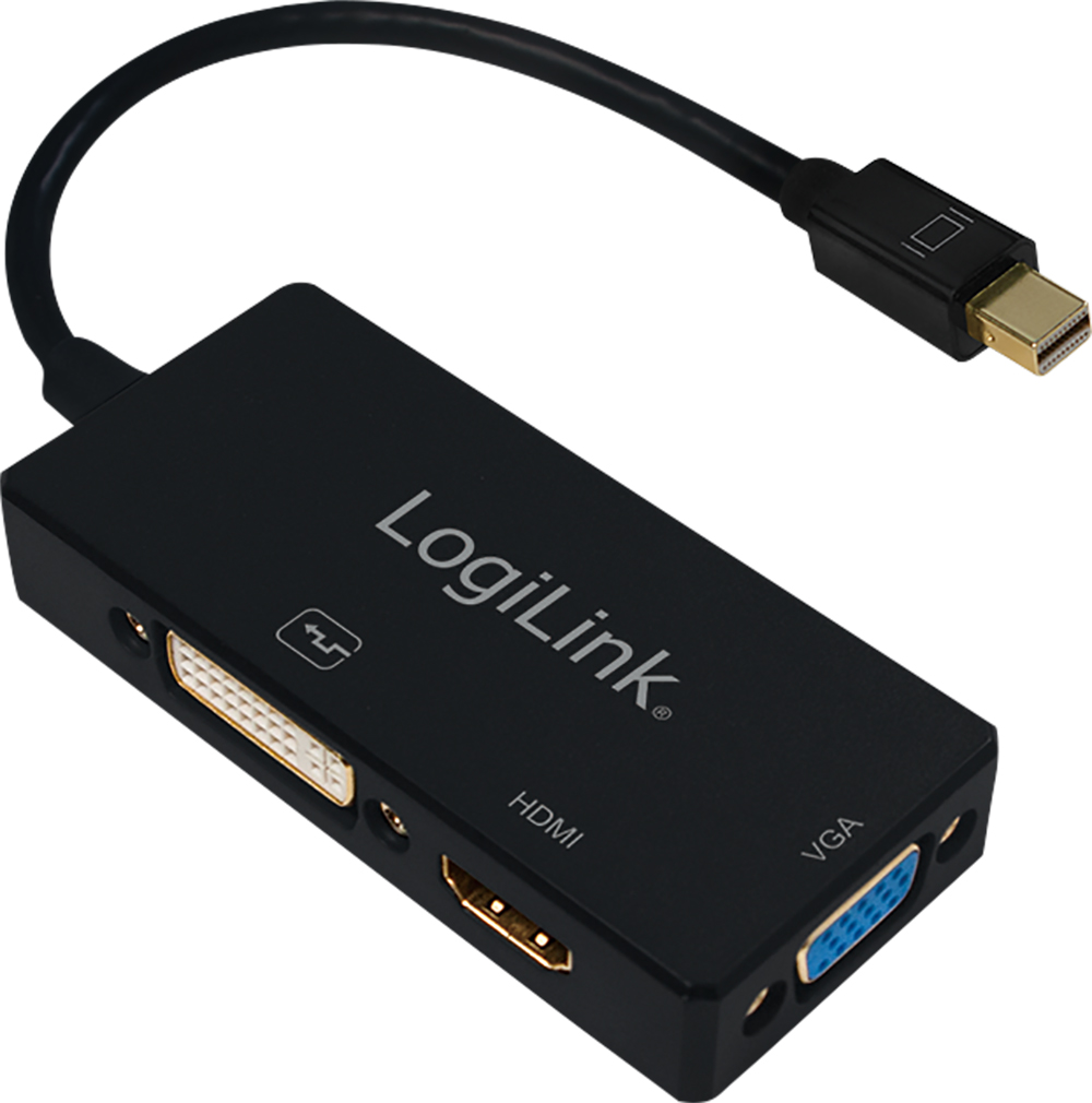 Adaptor Logilink 1x miniDisplayPort Male - 1x HDMI Female + 1x DVI Female + 1x VGA Female, negru