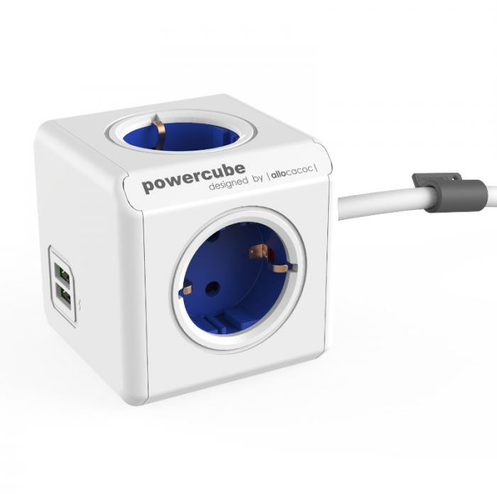 Priza/prelungitor Allocacoc PowerCube Extended, 2x USB, 4x Schuko, Blue