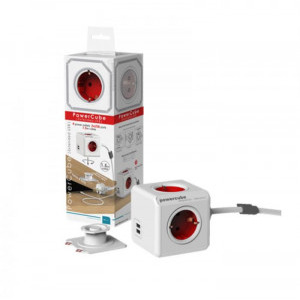 Allocacoc PowerCube Extended, 2x USB, 4x Schuko, Red