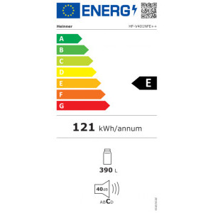 Heinner HF-V401NFE++, 389 L, Clasa E, No Frost, Control electronic, Iluminare LED, 186 cm, Alb