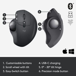 Logitech MX Ergo, Wireless/Bluetooth, Black