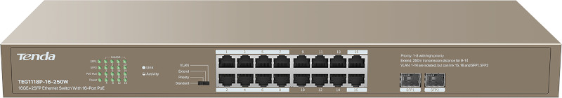 Switch Tenda Gigabit TEG1118P-16-250W