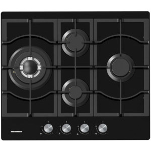 Plita incorporabila Heinner HBH-M452IWFGBK, Gaz, 4 arzatoare, Aprindere electrica integrata, Sistem de siguranta, Wok, 60 cm, Negru