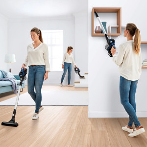 Bosch vertical cu acumulator BCS611P4A Serie 6, 18V, autonomie 30 min, 0.3 L, 85dB, Albastru