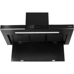 Turbionaire decorativa TEV90WB, Putere de absorbtie 800 m3/h, Senzor temperatura, Aspiratie perimetrala, Iluminare LED, Clasa A++, 90 cm, Negru