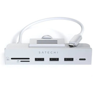 Satechi USB-C Clamp Hub pentru iMac 24 inch (2021), 3x USB 3.0, 1x USB-C, 5Gb/s, Silver