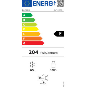 Daewoo DLF-260MEX, 260 L, Clasa E, Control mecanic, Iluminare LED, Usi reversibile, 177 cm, Inox