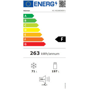 Heinner HC-HM268SWDF+, 268 L, Clasa F, Control electronic, Dozator apa, Iluminare LED, 180 cm, Argintiu
