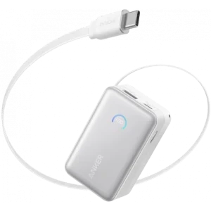 Anker A1638H21 Nano, 10000 mAh, 1x USB, 1x USB-C, 45 W, Display, Cablu USB-C integrat, White