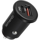 Incarcator auto Lemontti 1x USB-C, 1x USB-A QC 3.0, 30W, Black
