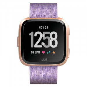 Fitbit Versa (Special Edition), curea textila, lavender woven, Accelerometru, Altimetru, Ambient light sensor, Giroscop, Heart Rate Sensor, SpO2 (pachetul include patru curele: curea mov M plus L si curea silicon negru M plus L)