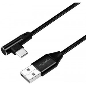 Cablu de date / adaptor Logilink USB Male la USB-C Male, unghi 90°, 1 m, Black, amperaj maxim suportat 3A