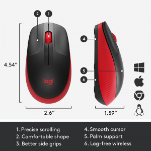 Logitech M190, Wireless, Red