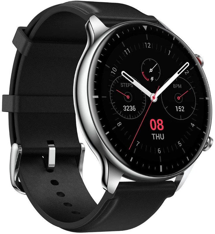 SmartWatch Amazfit GTR 2 Classic, Stainless steel argintiu, curea piele negru