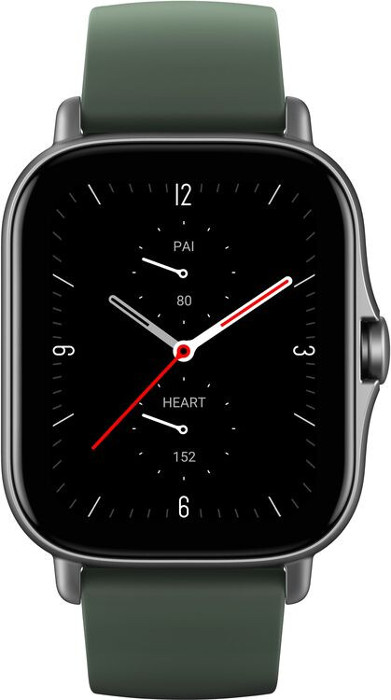 SmartWatch Amazfit GTS 2E, aluminiu argintiu, curea silicon verde, Bluetooth, GPS, si senzor HR