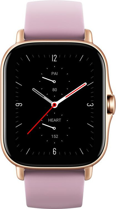 SmartWatch Amazfit GTS 2E, aluminiu auriu, curea silicon roz, Bluetooth, GPS, si senzor HR