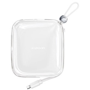 Baterie externa Joyroom Jelly Series 10000 mAh, 1x USB, 1x USB-C, 22.5 W, Cablu Lightning integrat, White