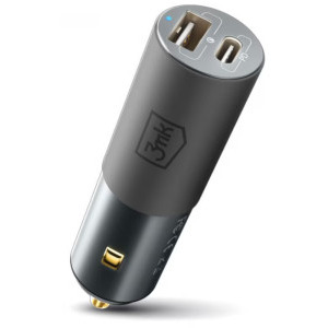 Incarcator auto 3MK HyperCharger, 1x USB-C, 1x USB, 100 W, Grey